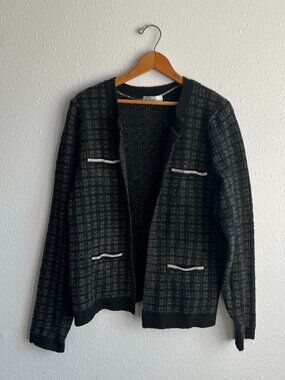 Womens Chanel Style Tweed Knit Cardigan Sweater Jacket 89th + Madison Size Large